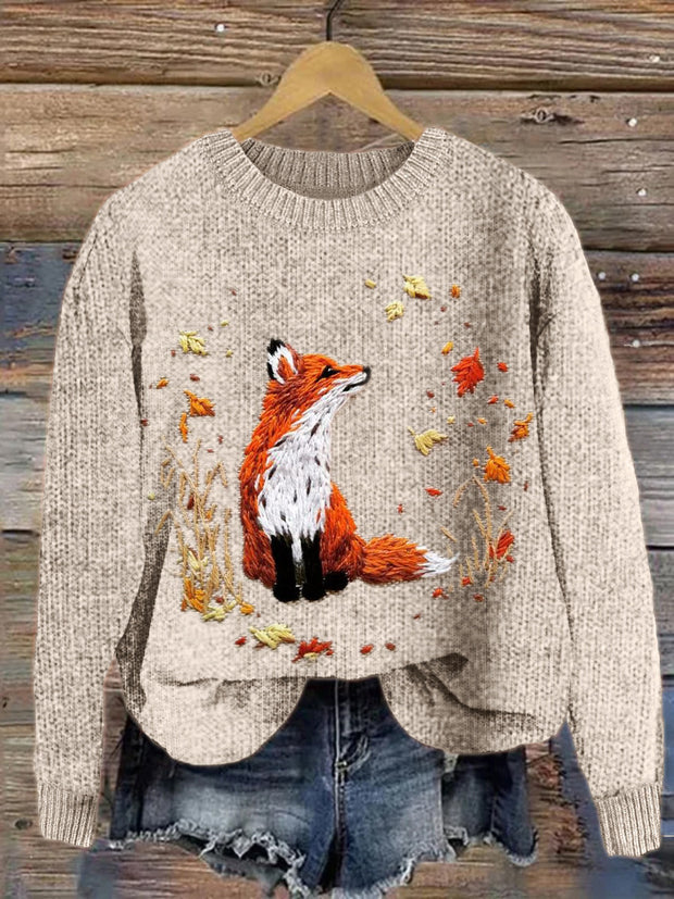 Casual Round Neck red fox Sweater. (Couple's Tops).