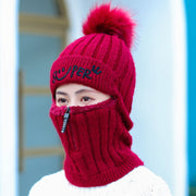 Winter knitted ear protection zip up beanie