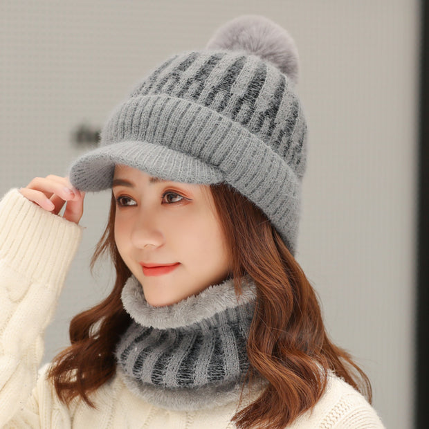 Women's winter warm scarf beanie with brim