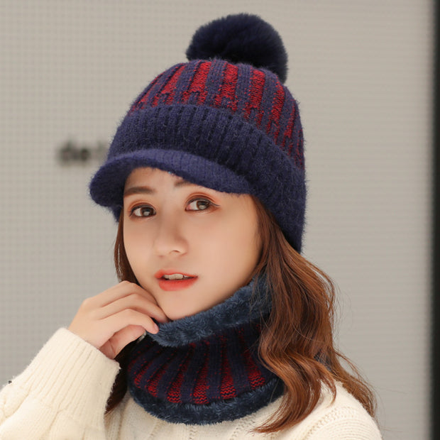 Women's winter warm scarf beanie with brim