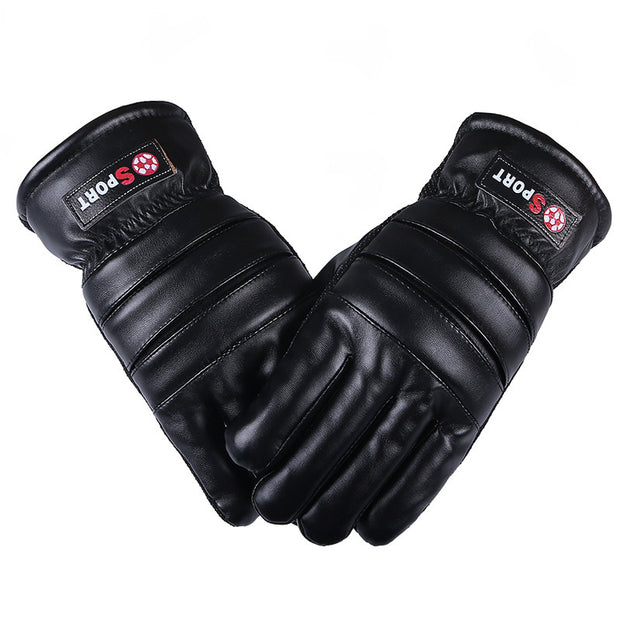 Winter Leather Gloves For Men And Women Velvet Thickened Cold-proof Warm Cycling Anti-slip Touch-screen Large Fleece.