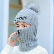 Winter knitted ear protection zip up beanie