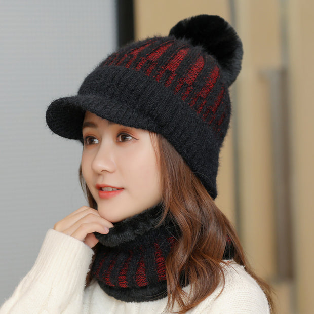 Women's winter warm scarf beanie with brim