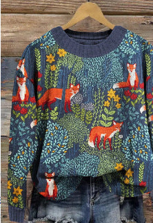 Casual Round Neck red fox Sweater. (Couple's Tops).