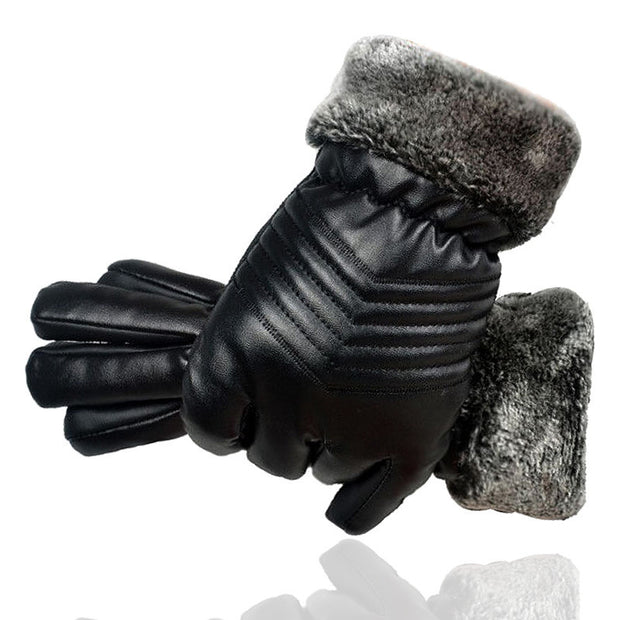 Winter Leather Gloves For Men And Women Velvet Thickened Cold-proof Warm Cycling Anti-slip Touch-screen Large Fleece.