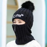 Winter knitted ear protection zip up beanie