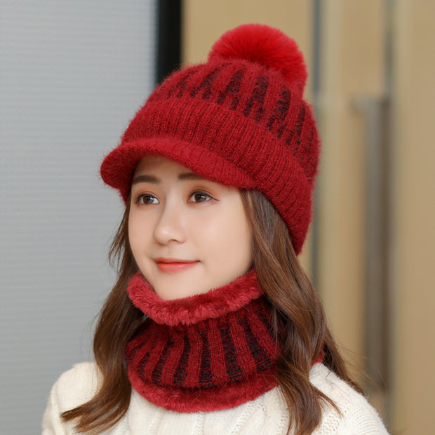 Women's winter warm scarf beanie with brim