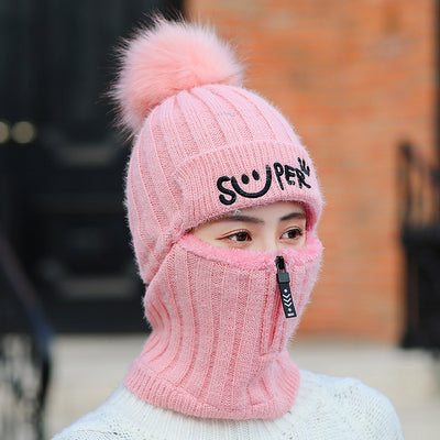 Winter knitted ear protection zip up beanie