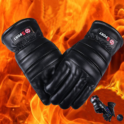 Winter Leather Gloves For Men And Women Velvet Thickened Cold-proof Warm Cycling Anti-slip Touch-screen Large Fleece.