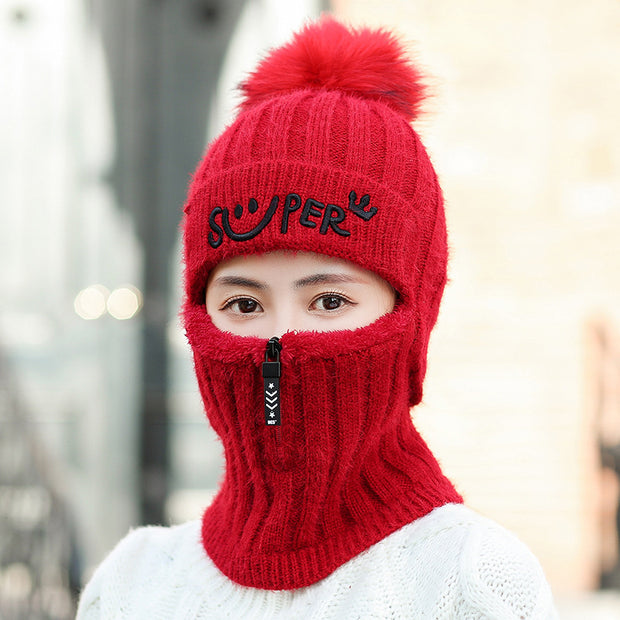 Winter knitted ear protection zip up beanie