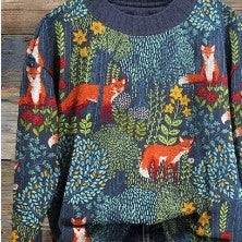 Casual Round Neck red fox Sweater. (Couple's Tops).