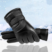 Winter Leather Gloves For Men And Women Velvet Thickened Cold-proof Warm Cycling Anti-slip Touch-screen Large Fleece.