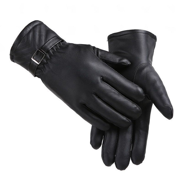 Winter Leather Gloves For Men And Women Velvet Thickened Cold-proof Warm Cycling Anti-slip Touch-screen Large Fleece.