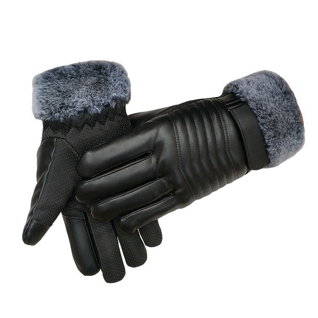 Winter Leather Gloves For Men And Women Velvet Thickened Cold-proof Warm Cycling Anti-slip Touch-screen Large Fleece.