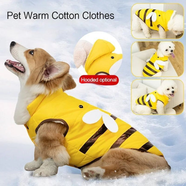 Warmly Dog Coat Cute Bees Pets Costume Outfit Winter Dogs Clothes For Cold Weather Small Medium Large Dogs Jacket