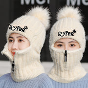 Winter knitted ear protection zip up beanie