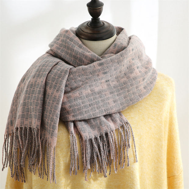 Women's New Thickened Warm Tassel Plaid Cashmere Scarves