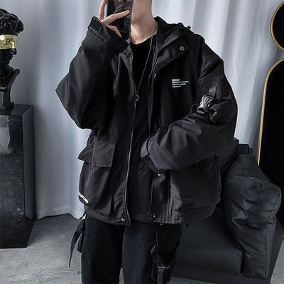 Cardigan Casual Hooded Letter Multi-pocket techwear street wearJacket Coats For Men