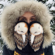 Cute Knitted winter warm owl Wool Gloves.