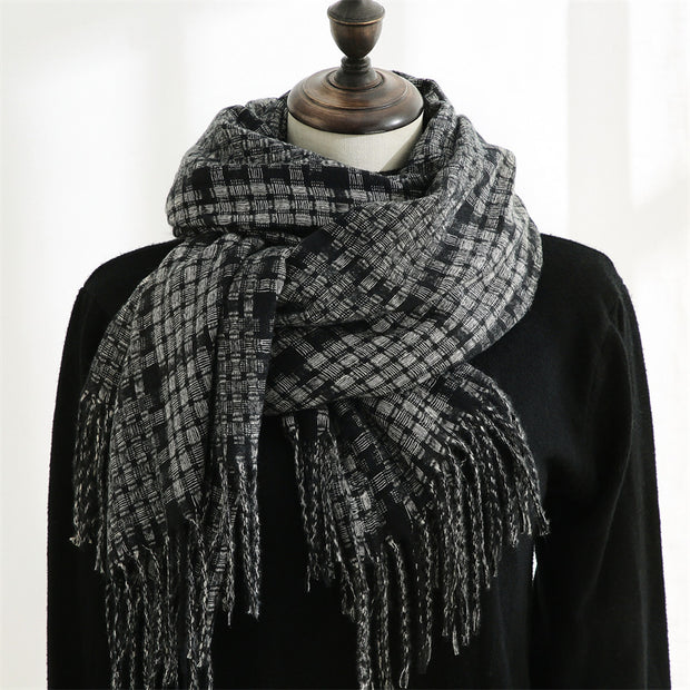 Women's New Thickened Warm Tassel Plaid Cashmere Scarves