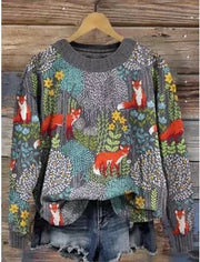 Casual Round Neck red fox Sweater. (Couple's Tops).